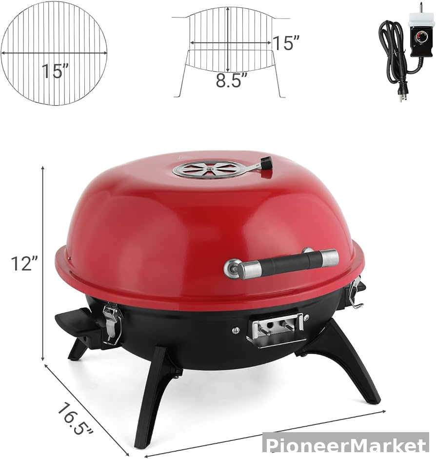 PioneerMarket Tabletop Electric BBQ Grill - Vibrant Red Edition