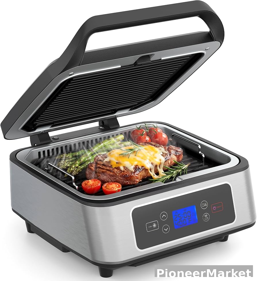 PioneerMarket Smart Indoor Electric Grill - LCD Display & Auto-Lift