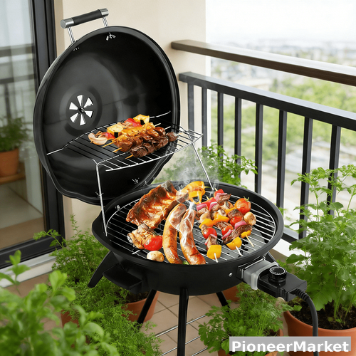 PioneerMarket 1600W Smokeless Electric BBQ Grill with Warming Rack